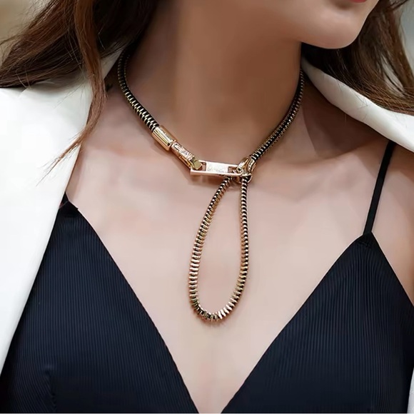 Zipper  Alloy Metal Choker Necklace - Picture 1 of 4